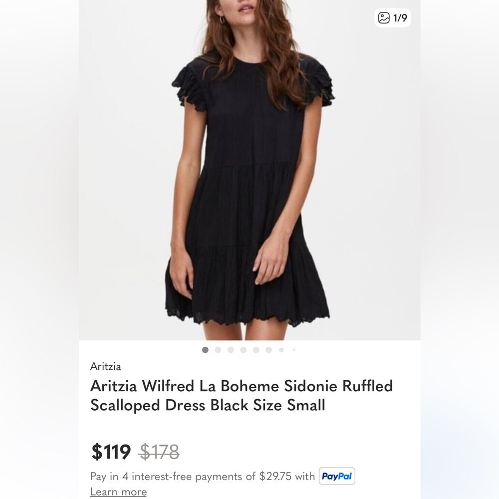 Aritzia Wilfred NWOT La Boheme Sidonie Ruffled Scalloped Mini Dress (Medium) - Picture 15 of 15